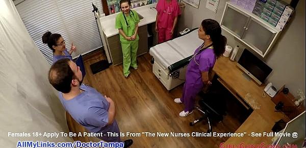  Student Nurses Lenna Lux, Angelica Cruz, & Reina Practice Examining Each Other 1st Day of Clinicals Under Watchful Eye Of Doctor Tampa & Nurse Lilith Rose @ GirlsGoneGyno.com The New Nurses Clinical Experience